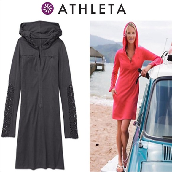 Athleta Dresses & Skirts - **Athleta Grey Carried Away Crochet Hoodie Dress. P/A1069/3